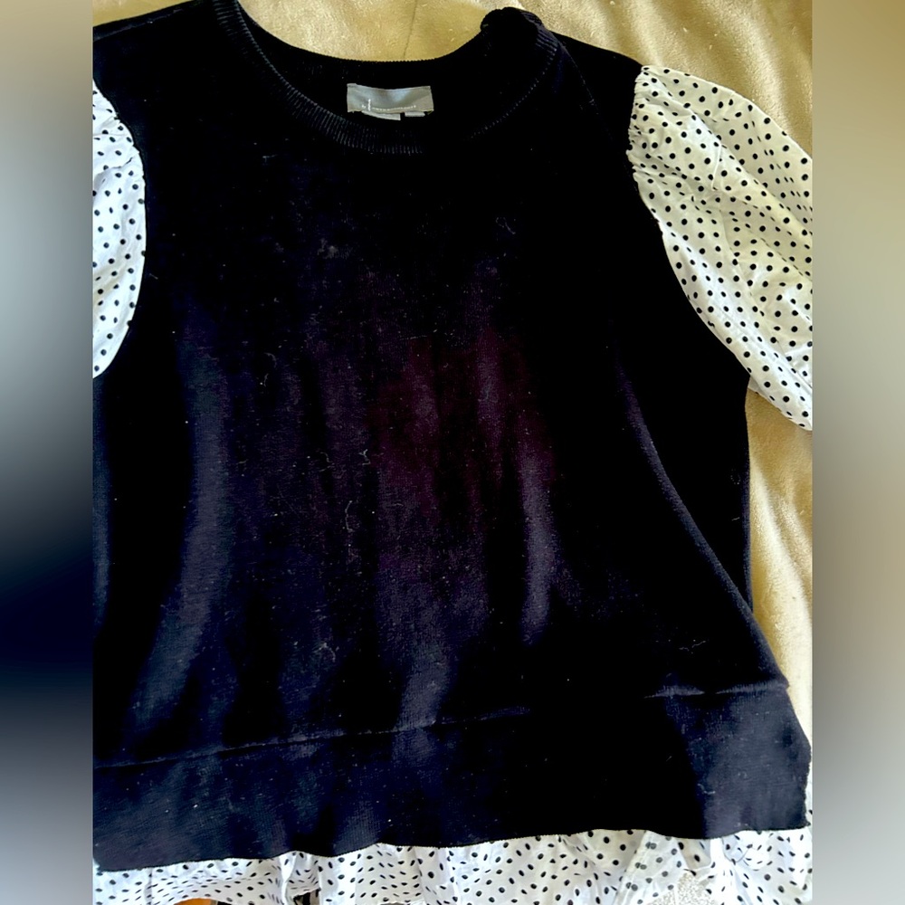 Anthropologie sweater vest with dicky blouse, size L